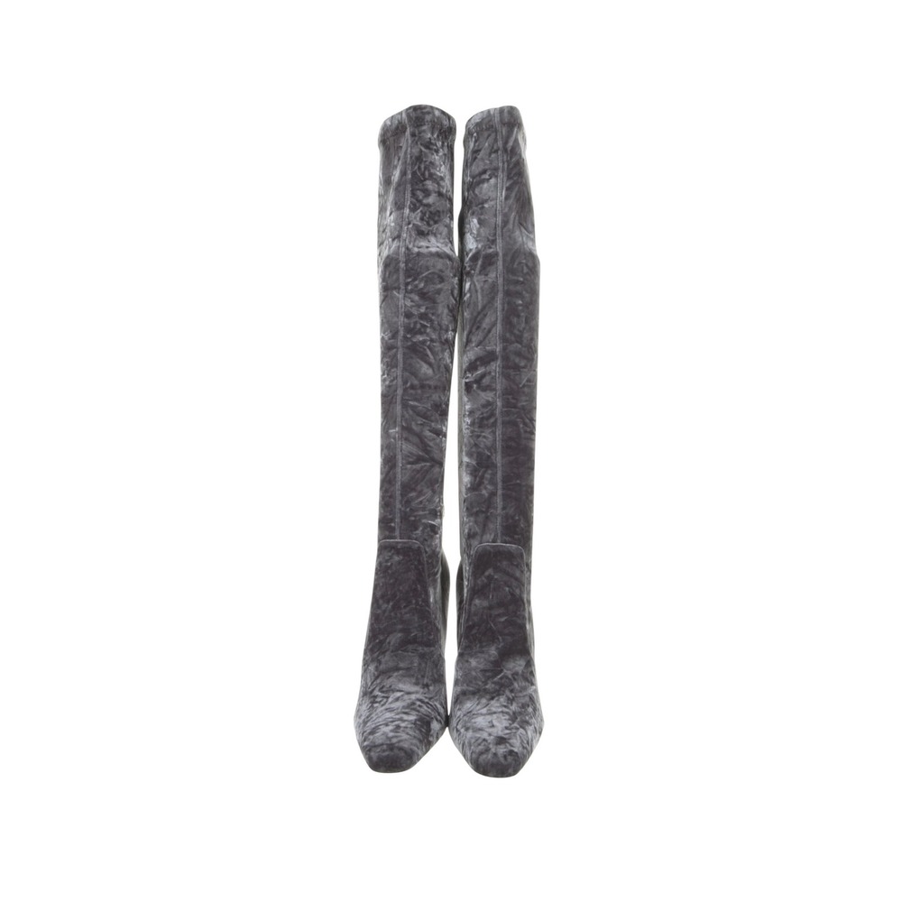 Saint Laurent Ella Gray Crushed Velvet Knee High Stiletto Boots 38.5 US 8.5 - Picture 3 of 9